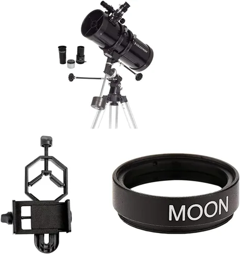 Celestron - Adaptador de fotografía para telescopio y teléfono inteligente PowerSeeker 127EQ para telescopio y filtro lunar para telescopio y