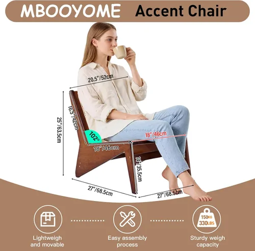 Miniatura 2 de MBOOYOME Silla decorativa moderna de mediados de siglo para sala de estar, silla baja con marco de madera maciza, cómodo sillón para dormitorio