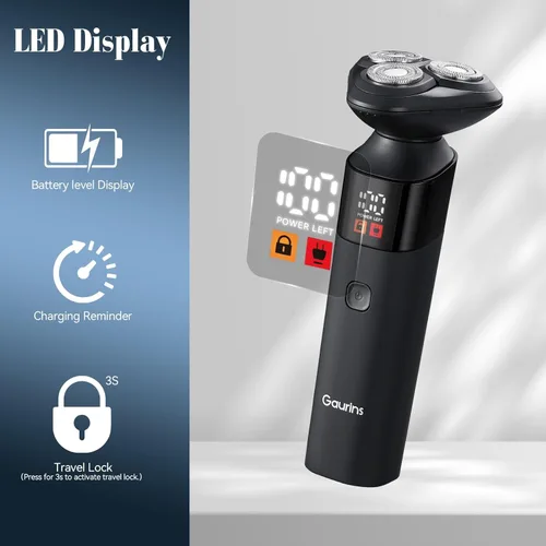 Miniatura 6 de Maquinilla de afeitar eléctrica para hombres, afeitadoras rotativas 3 en 1 para hombre con soporte de carga, IPX7 impermeable, recortadora