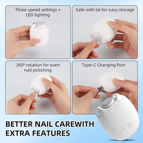 Miniatura 5 de Amoladora de uñas automática universal, molinillo de uñas automático, amoladoras inteligentes de uñas, bajo ruido, con luz LED y 3 velocidades