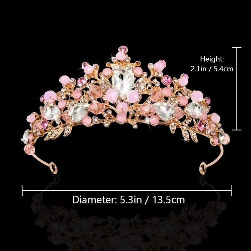 Miniatura 3 de NODG - Tiaras y coronas de oro rosa para mujer; tiaras de cristal rosa para mujer; tiaras nupciales para cumpleaños; diademas para graduación