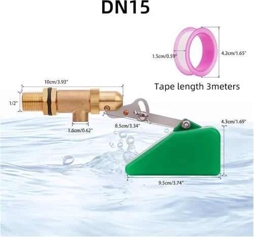 Miniatura 2 de 1/2" 3/4" Copper Water Float Valve With 3 Meters Tape DN15/DN20 Brass Level Control Ball(DN15 And Tape)