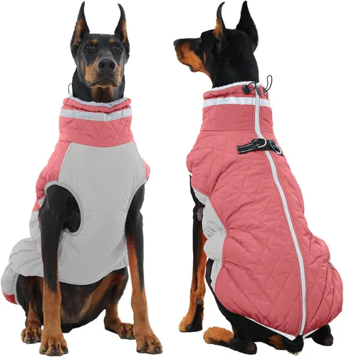 Miniatura 35 de Abrigo de invierno para perro, chaqueta grande para perro, chaqueta impermeable para mascotas con cremallera trasera, abrigo para mascotas con arnés