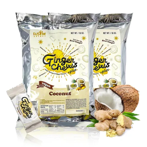 Miniatura 9 de Fusion Select Caramelos masticables de jengibre - Dulces delicias confitadas suaves de Indonesia - Promueve el alivio de las náuseas matutinas