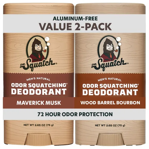Dr. Squatch Desodorante natural para hombres, sin aluminio, Maverick Musk + Wood Barrel Bourbon, 2.65 oz, 2 unidades