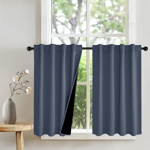 Miniatura 10 de PONY DANCE Cortinas opacas 100% cortas de 24 pulgadas de largo, medias cortinas con aislamiento térmico para ventanas pequeñas con parte trasera