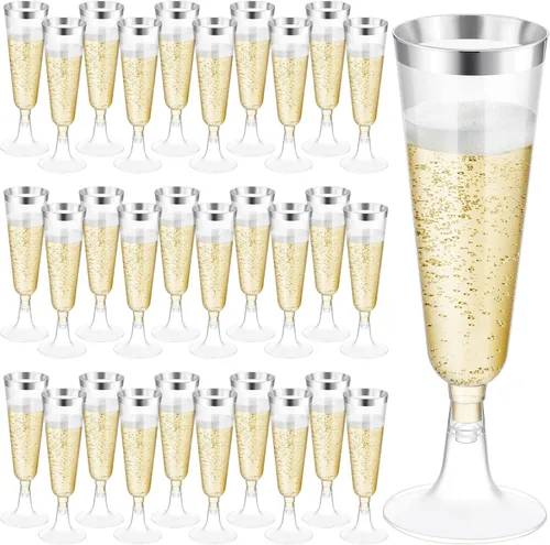 Miniatura 8 de Ruisita Paquete de 120 copas de champán de plástico de 5 onzas, copas de champán de plástico desechables para fiestas, copas de brindis Dorado