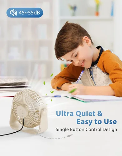 Miniatura 2 de TriPole Ventilador de escritorio USB portátil, potente ventilador de escritorio personal de 3 velocidades con rotación de cabeza de 360°