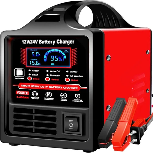Voolex Cargador de batería para auto 12V 24V portátil, cargador automotriz de goteo, mantenedor de batería para AGM, coche, camión, motocicleta, RV,
