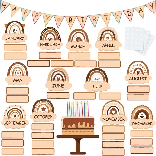 Miniatura 9 de 60 Piezas de Decoración Bohemia para Aula, Juego de Decoraciones para Tablón de Anuncios de Cumpleaños, Decoración de Tablón de Anuncios Arcoíris