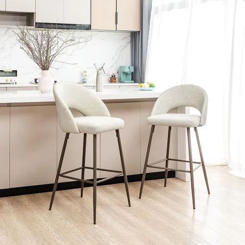 Miniatura 11 de Glitzhome Juego de 2 taburetes de bar giratorios de 31.5 pulgadas de altura de asiento, modernos taburetes de bar de tela verde cazador de mediados