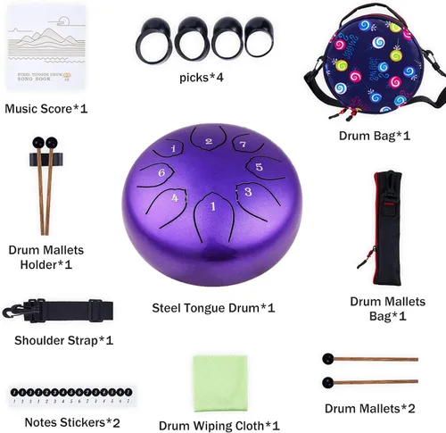 Miniatura 2 de Tambor de lengua de acero para niños: juego de tambores musicales de metal de 6 pulgadas, 8 notas, tecla C para meditación, yoga, educación, Púrpura