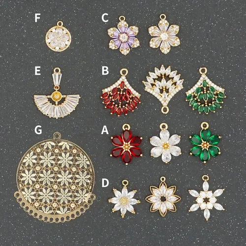 Miniatura 2 de Dijes de latón chapados en oro de circonita de cristal para hacer joyas, pulseras, collares, aretes, colgantes, suministros de manualidades, Mezcla
