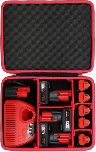 Miniatura 9 de khanka Soporte de caja de almacenamiento de batería dura, funda de transporte de repuesto para Milwaukee M12 M18 18V y cargador - Capacidad