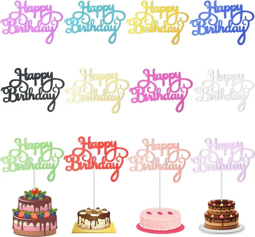Miniatura 6 de Juego de 12 adornos para tartas de cumpleaños de varios estilos, decoración acrílica para tartas de cumpleaños, suministros de decoración de fiesta