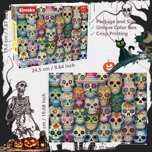 Miniatura 3 de Rompecabezas de Halloween para adultos de 1000 piezas, rompecabezas de terror de Halloween de 1000 piezas y regalos de esqueleto de terror vintage