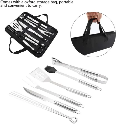 Miniatura 4 de Juego de herramientas para barbacoa, 9 unids/set de herramientas de parrilla, tenedor de cuchillo de barbacoa de acero inoxidable, cepillo de pala