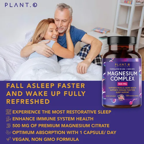 Miniatura 3 de Plant.O Suplemento de magnesio premium [óxido vegano y citrato, 500 mg] Complejo de alta absorción para dormir, calmar, relajante muscular, energía