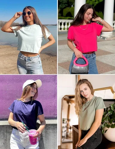 Miniatura 2 de MEROKEETY Camisetas cortas de verano de manga corta con cuello redondo para mujer