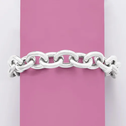 Miniatura 3 de Ross-Simons Pulsera grande de plata de ley con eslabones ovalados, Plata de ley, no conocido