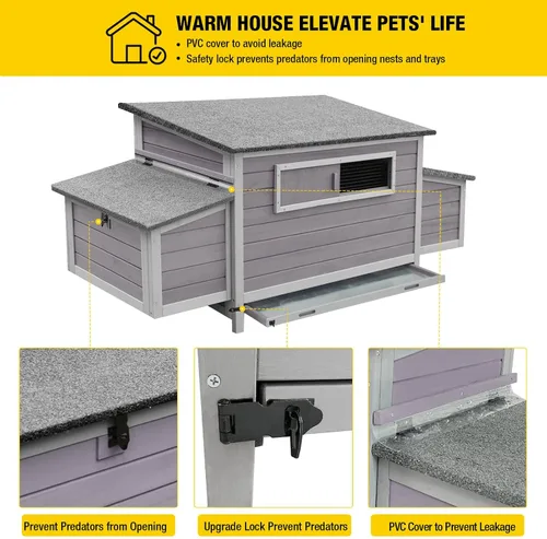 Miniatura 3 de Aivituvin Gallinero para 4-6 pollos/patos, gallinero de madera para exteriores, jaula grande para gallineros con dos cajas anidables (gris, AIR45)
