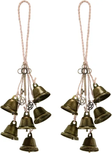 Miniatura 8 de Jetec 2 piezas de campanas de bruja para proteger las puertas, campanas de viento de bruja, corona hecha a mano para decoración de puerta del hogar