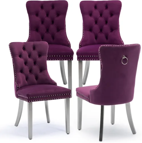 Miniatura 64 de Juego de 2 sillas de comedor tapizadas de terciopelo, sillas laterales de cocina de estilo moderno con ribete de cabeza de clavo y patas de madera