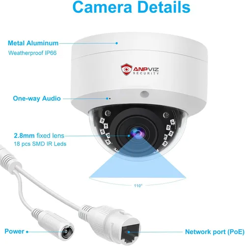 Miniatura 4 de Anpviz Sistema de cámara de seguridad PoE de 8 canales de 6 MP, cámara domo IP PoE con cable de 8 x 6 MP con detección inteligente de vehículos