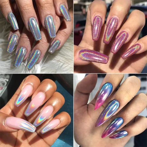 Miniatura 3 de Polvo holográfico de uñas de 10 colores, espejo metálico iridiscente Holo Aurora, efecto láser, pigmento cromado, purpurina para salón de belleza