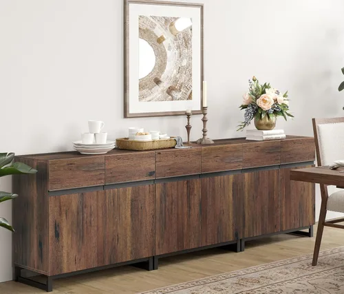 WAMPAT Gabinetes Aparador Buffet Multifuncionales 3 en 1, Aparador Moderno con Estante Ajustable y Base de Metal, Gabinete de Barra de Café Gabinete
