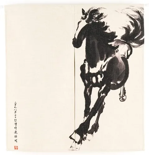 Cortina japonesa Noren para puerta, impresión de caballo de tinta china, tapiz para entrada, decoración del hogar, 33.5 x 35.5 pulgadas