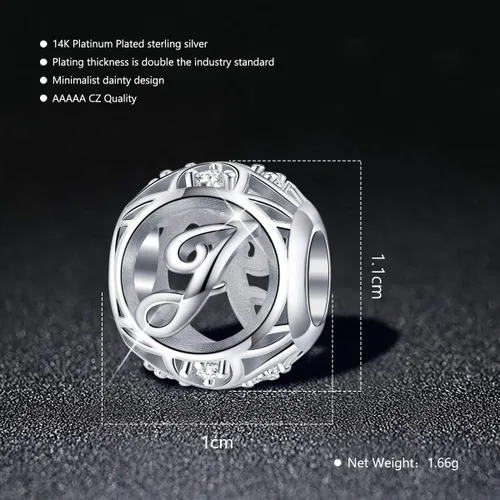 Miniatura 44 de FOREVER QUEEN - Dije con letra inicial de la A a la Z, para pulsera y collar, de plata de ley 925 con cuentas de circonita cúbica, joyería de regalo