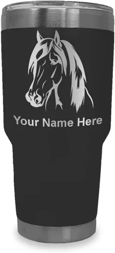Miniatura 30 de LaserGram Vaso aislado al vacío de 20 onzas, cabeza de caballo 1, grabado personalizado incluido (negro)