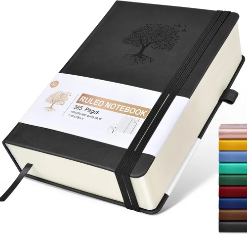 Miniatura 51 de Cuaderno Diario con Líneas - 365 Páginas A5 Cuaderno Grueso para Escribir para Hombres y Mujeres, Cuaderno con Rayas Universitarias, Diario de Cuero
