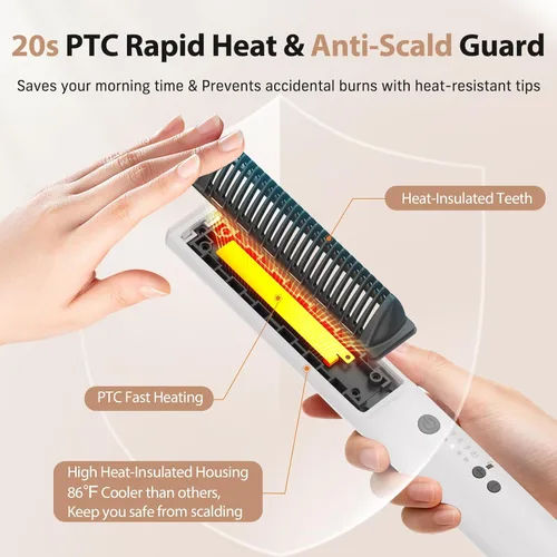 Miniatura 5 de Quico Hair Straightener Brush, 100-240V Ionic Travel Straightener Brush for Women, Ceramic Dual Voltage Hair Straightener Comb, Electric Hot Comb