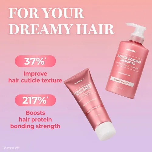Miniatura 2 de KUNDAL Juego de champú y acondicionador Protein Bonding [Violet Muguet] - Cuidado del cabello coreano, reparación de daños, control