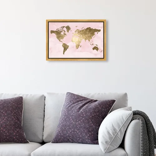Miniatura 3 de The Oliver Gal Artist Co. Moderno 10 x 15 pulgadas, Blush Mapamundi, lienzo decorativo para pared, sala de estar, rosa