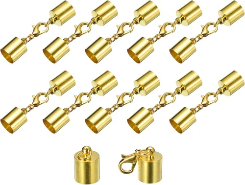 Miniatura 9 de uxcell Juego de 10 tapas de cuero de 0.315 in con cierres de pinza de langosta, terminadores de barril para hacer pulseras de cuero, tono bronce