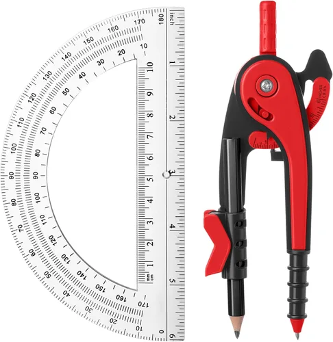 Miniatura 9 de EBOOT Juego de matemáticas de geometría para estudiantes, brújula de dibujo y transportadores de brazo oscilante transparente de 6 pulgadas, Azul