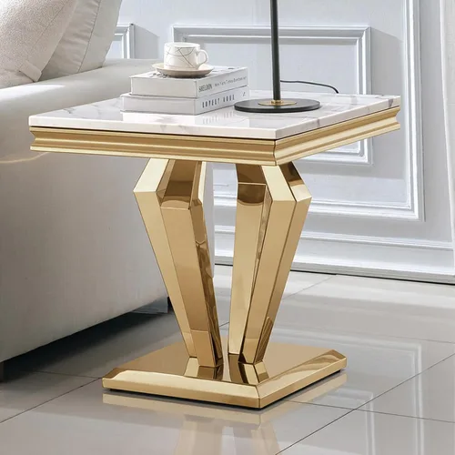 Miniatura 38 de Mesa de centro de mármol negro Henf de lujo, mesa auxiliar rectangular de mármol sintético de imitación con base de acero inoxidable dorado