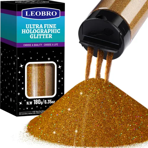 Miniatura 23 de Leobro - Purpurina dorada, 180g/6.35oz de purpurina fina holográfica dorada para resina, manualidades, vasos, uñas, cuerpo, decoraciones de fiesta