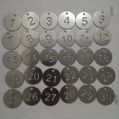 Miniatura 4 de Diámetro de 1.18 pulgadas de acero inoxidable hueco, etiquetas clave con anillos (1-10)