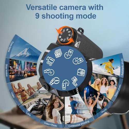 Miniatura 7 de Cámaras digitales 8K para fotografía, cámara WiFi de 64 MP para YouTube, cámara digital con pantalla táctil de 4 pulgadas con lente dual, enfoque
