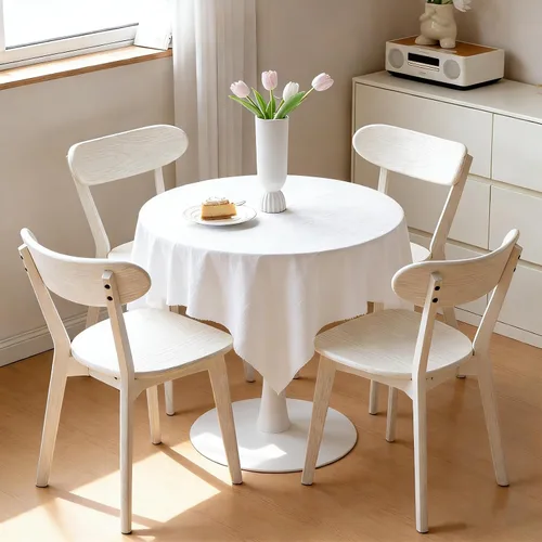 Miniatura 6 de Silla de comedor de madera maciza blanca, silla de comedor de roble de grado FAS individual, respaldo curvado resistente y diseño exterior de pata