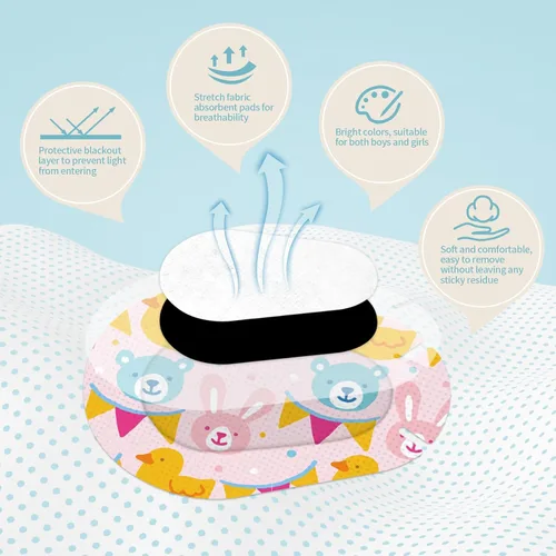 Miniatura 3 de Parches adhesivos para los ojos para niños, 70 unidades, bloqueo de luz, lindo diseño, vendajes adhesivos transpirables para niños pequeños