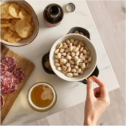 Miniatura 7 de Joseph Joseph Cuenco doble para servir pistacho y aperitivos con compartimento para desechos de alimentos, sin BPA, color gris