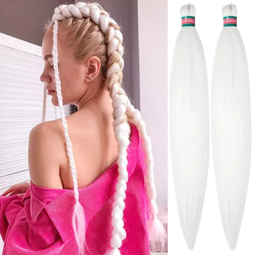 Miniatura 47 de Extensiones de cabello para trenzar verde+verde claro, preestiradas, 2 paquetes, con cabello plumoso pre-trenzado, extensiones de cabello