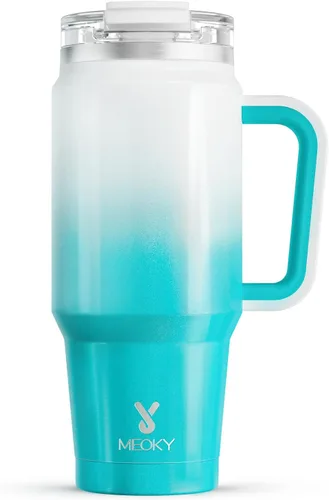 Miniatura 18 de Meoky Vaso de 40 onzas con asa y pajita, vaso aislado con tapa y popote, taza de viaje de acero inoxidable, mantiene el frío durante 34 horas, 100%