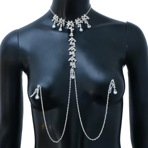 Miniatura 5 de Sujetador de diamantes de imitación, cadena de pezón, cadena de cristal en el pecho, lencería sexy, joyería de pezón, joyería de cuerpo rave