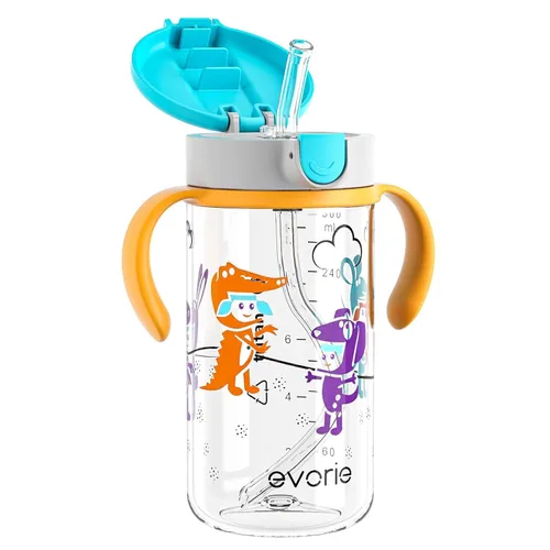Miniatura 14 de Evorie Tritan - Vaso para sorber con popote a prueba de derrames, 10 onzas para bebés y niños pequeños de 1 a 3 años, botella de agua con pajilla